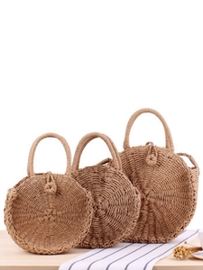Round Hand Woven Straw Bag Summer Beach Vacation Shoulder Handbag For Women Paper Rope Casual Bohemian Circular