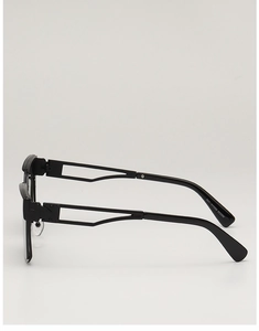 Side view of square sunglasses featuring unique geometric hollow temples and double bridge