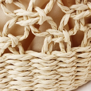 Handwoven paper rope beach bag with hollow-out pattern and inner cotton lining