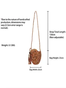 Handmade woven crossbody bag with cute bow and tassel for beach vacations and daily use