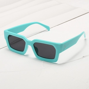 Lunettes de soleil rectangulaires rétro bleu Tiffany avec monture épaisse chic