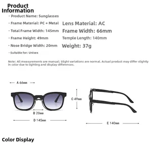 Detailed size chart for leopard retro sunglasses with frame dimensions and specifications