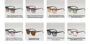 Grid display of vintage square sunglasses in various leopard patterns and gradient lenses