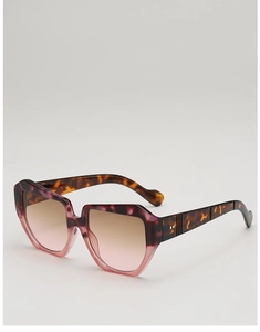 Detail of square oversized sunglasses with gradient marble texture and metal rivets