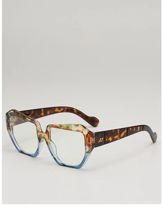 Close-up of multicolor gradient tortoiseshell frame sunglasses with metal rivet detail