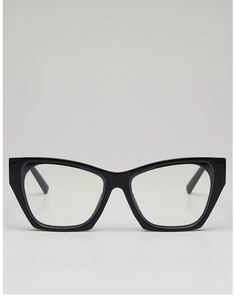 Front view detail of black cat-eye sunglasses frames with polished finish and UV protection