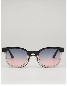 Détail de lunettes de soleil rétro avec monture tricolore et verres dégradés colorés