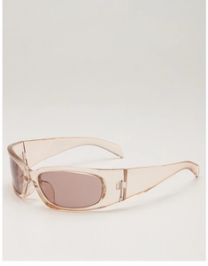 Detailansicht der Retro-Y2K-Sonnenbrille in Champagner mit ovalem transparentem Rahmen