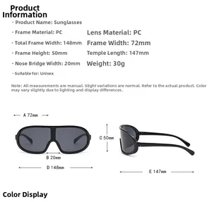 Detailed size specifications for cycling sunglasses with lens and frame dimensions