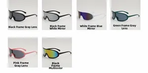 Matrix showing various lens colors and frame designs for athletic sports sunglasses