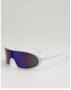 Side view of white matte sports sunglasses with colorful gradient reflective lenses