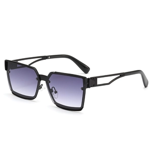 Square green rectangular sunglasses with black frame and hollow metal temples for men