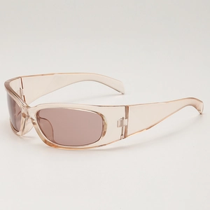 Y2K Retro-Wickelsonnenbrille mit transparenten rosa Rahmen und dunklen Rosenlinsen für Damen