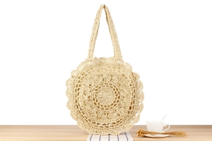 Detail of hollow paper rope woven bag featuring wave pattern edges and round structure