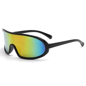 Outdoor cycling sunglasses with black frame and colorful mirrored lenses for sports