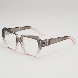 Chic two-tone geometric square sunglasses with gradient grey-pink frame and UV400 lenses
