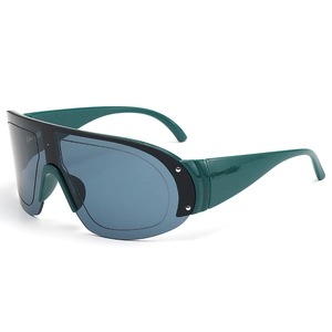 Deep green oversized sports sunglasses with single-piece lens and wide temples