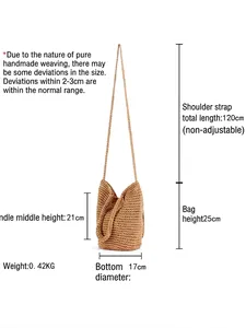Sac seau bohème en paille tissée à la main avec deux sangles et dimensions précises