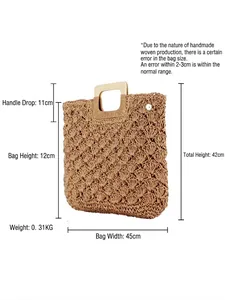 Guide des tailles du sac de plage tissé à la main avec mesures et poignée en bois