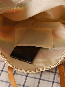 Sac fourre-tout en corde de papier tressé à rayures avec fermeture éclair et poche interne