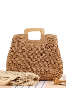 Sac Cabas Tissé À La Main En Corde De Papier Avec Poignée Carrée En Bois Rétro Vacances À La Plage Sac À Main Femme