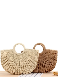Summer Woven Handbag Paper Straw Beach Bag Hollow Out Round Handle Bohemian Holiday Travel Tote For Women Minimalist