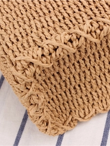 Handwoven straw crossbody bag in natural raffia with thick reinforced edge detail
