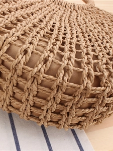 Forest style woven paper rope tote bag with hollow design and khaki fabric lining