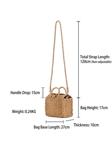 Woven straw crossbody box bag with top handle and natural beige texture finish