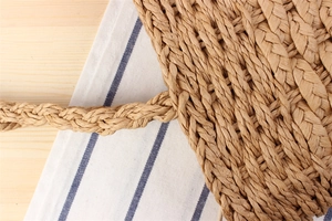 Close-up of vintage hand-woven paper rope bag showing detailed craft and texture