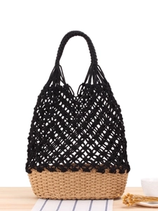 Handmade Woven Shoulder Bag Cotton Paper Rope Hollow Out Mesh Beach Tote Bohemian Casual For Women