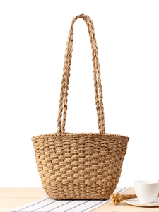 Handwoven Paper Rope Shoulder Bag Minimalist Vintage Straw Tote For Women Summer Beach Vacation Casual Daily Woven Handbag