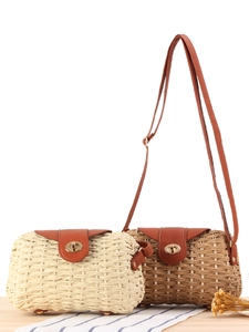 Sac Bandoulière Pour Femmes En Paille De Papier Tissé À La Main Avec Rabat En Cuir Serrure Vintage Bohème Plage