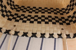 Detail of woven basket handle with transparent tube and metal rivet reinforcement