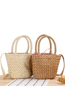 Sac Bandoulière Fait Main En Corde De Papier Pour Femmes Vacances À La Plage Mini Sac Seau Avec Doublure Gingham