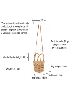 Sac de plage minimaliste en paille tressée, dimensions 16x13x10cm, design léger