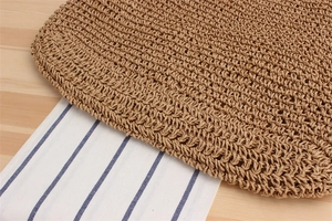 Close-up of hand-woven straw bag texture featuring dense crochet patterns for summer
