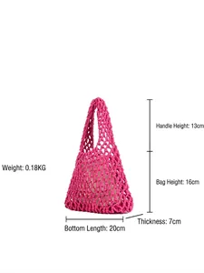Handmade woven macaron rope beach bag in rose pink with white drawstring lining