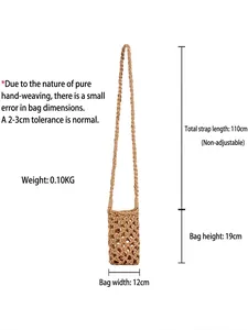 Handmade woven cotton crossbody phone bag for women with 110cm strap and 19cm height