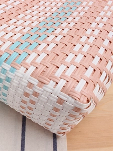 Fashionable waterproof striped woven shoulder bag featuring pink blue and white patterns