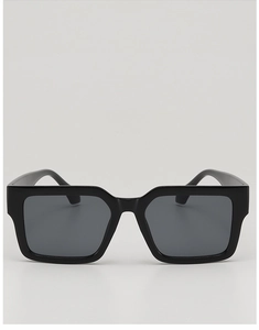 Detailed front view of classic thick square frame sunglasses with black polarized lenses