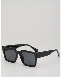 Detail view of bold thick frames and smooth temples on stylish square sunglasses