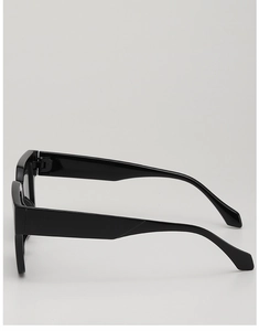 Side view of trendy thick frame square sunglasses in polished black finish