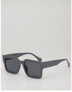 Detail shot of chunky matte dark grey square sunglasses with polarized lenses
