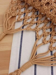 Minimalist handwoven mesh tote bag in beige cotton cord for summer beach vacation