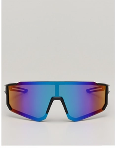 Detail of kids cycling sunglasses with vibrant colorful mirror coating and black frame