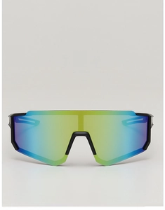 Front view of colorful kids sports sunglasses with gradient lenses and matte black frame