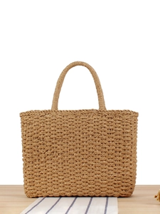 Sac Fourre-Tout Tissé Pour Femmes Corde En Papier Simple Élégant Vacances À La Plage Été Sac À Main Grande Capacité