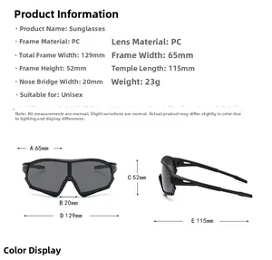 Size chart for kids sports goggles with detailed frame width and leg length measurements