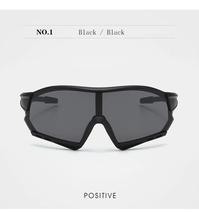 Front view of black sports cycling goggles for kids with UV protection and wide lens